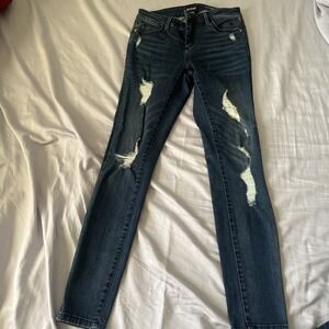 BEBE Distressed Skinny Jeans Size 27 Heartbreaker Crop Dark Wash